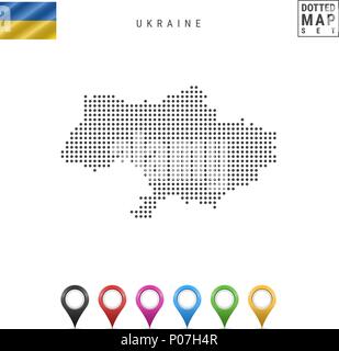 Vector Dotted Map of Ukraine. Simple Silhouette of Ukraine. The National Flag of Ukraine. Multicolored Map Markers Set Stock Vector