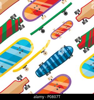 Seamless pattern. Collection of skateboard. Flat vector icon. Skateboard different sides illustration. Cartoon vector illustration on white background Stock Vector