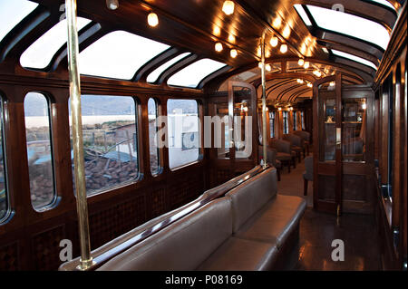 An empty passenger train carraige on Peru Rail Stock Photo
