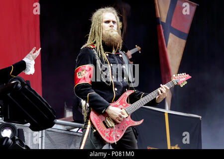 Jonas Jarlsby of the band Avatar performs on stage during Download Festival 2018 at Donington Park, Derby on 8th June 2018. Stock Photo