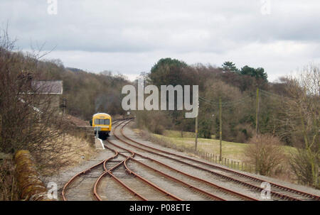 UK, England, Yorkshire, Redmire station, Wensleydale Railway passengers ...