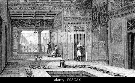 Pompeji, Casa del Poeta tragico, Atrium und Tablinum, Pompeii was an ancient Roman city near Naples in the Campania region of Italy, in the territory of the comune of Pompei, digital improved reproduction of an original print from the year 1881 Stock Photo