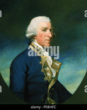 .  English: Admiral Samuel Hood, 1724-1816, 1st Viscount Hood A half-length portrait to right, wearing flag officer's full-dress uniform, 1767-83, and white wig. The background consists of blue sky and the lower half forms a painted oval. Hood served under Sir George Rodney in the West Indies and as commander of the rear squadron at the Battle of the Saints, 1782, he received the surrender of de Grasse, the French Admiral. In 1793, when Commander-in-Chief in the Mediterranean, he occupied Toulon. This was his last active service before he became Governor of Greenwich Hospital until his death.  Stock Photo