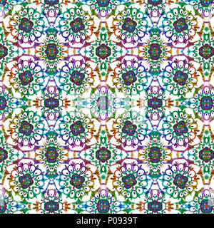 Abstract festive colorful mandala ethnic tribal pattern on white background pattern Stock Photo