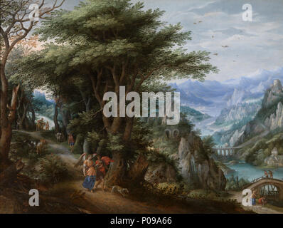 . Landscape with Tobias and the Archangel Raphael . 17th century 282 Denis van Alsloot &amp; Hendrik de Clerck - Landschap met jonge Tobias en engel (KMSKA)