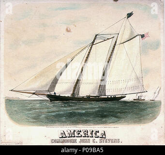 .  English: America Commodore John C. Stevens Print  . 1851. Hall, William, and Son (publishers); Sarony, Major and Knapp (engravers) 283 America Commodore John C. Stevens RMG PU6542 Stock Photo