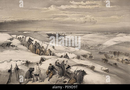 .  English: Print shows soldiers digging trenches in the snow, and distant view of Sevastopolʹ, during winter.  .  English: Sebastobol from the 26 gun battery on the extreme right of French attack . [London] : Published by Paul & Dominic Colnaghi & Co., 13 & 14 Pall Mall East ; Paris : Goupil & Cie., 1855 March 20th (Day & Son, lithrs. to the Queen) 21 Sebastobol from the 26 gun battery on the extreme right of French attack Stock Photo