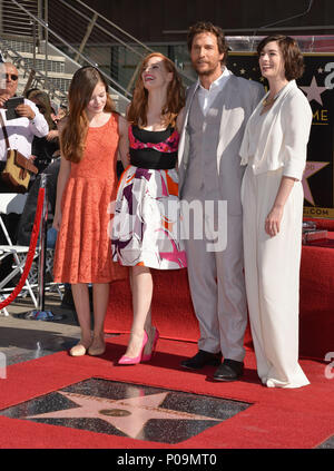 Matthew McConaughey Honored with a Star on the Hollywood Walk of Fame, November 17, 2014 in Los Angeles. a Matthew McConaughey - Star 019, Anne Hathaway, Jessica Chastain, Mackenzie Foy a Matthew McConaughey - Star 019, Anne Hathaway, Jessica Chastain, Mackenzie Foy   Event in Hollywood Life - California, Red Carpet Event, USA, Film Industry, Celebrities, Photography, Bestof, Arts Culture and Entertainment, Topix Celebrities fashion, Best of, Hollywood Life, Event in Hollywood Life - California, movie celebrities, TV celebrities, Music celebrities, Topix, Bestof, Arts Culture and Entertainment Stock Photo