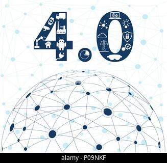 Infographic Icons of industry 4.0 .Internet of things network, Smart Factory solution .Smart technology icon, Big data, cloud computing, augmented rea Stock Vector
