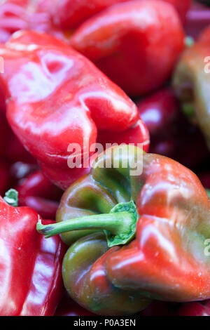Red and green peppers on sale in a market Stock Photo - Alamy