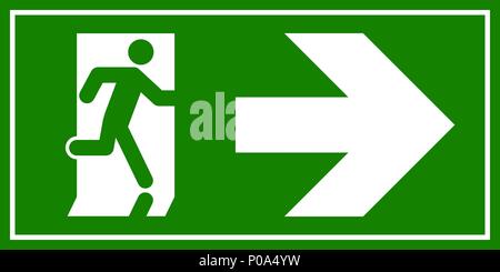 Emergency exit sign. Man running out fire exit. Stock Vector