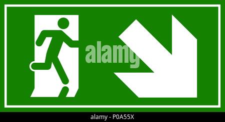 Emergency exit sign. Man running out fire exit. Stock Vector