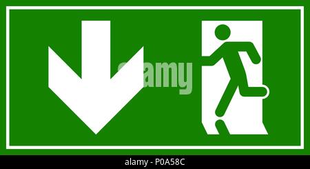 Emergency exit sign. Man running out fire exit. Stock Vector
