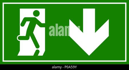 Emergency exit sign. Man running out fire exit. Stock Vector