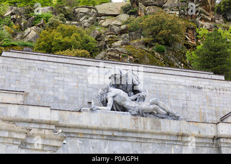 Sculpture, Calle de Los Caidos, Valley of the Fallen. Roman Catholic monumental memorial to the Spanish Civil War. Madrid, Spain. May 2018 Stock Photo