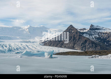 Frozen lagoon with ice floe, Fjallsárlón Glacier Lagoon, South Iceland, Iceland Stock Photo