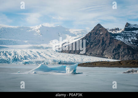 Frozen lagoon with ice floe, Fjallsárlón Glacier Lagoon, South Iceland, Iceland Stock Photo