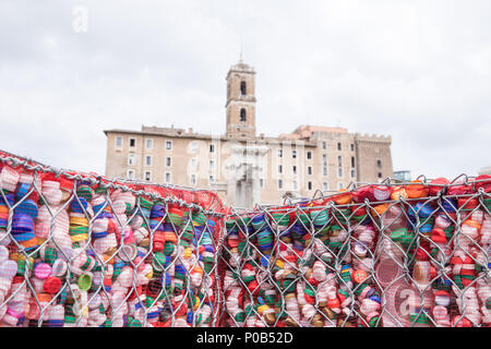 Rome, Italy. 08th June, 2018. Artistic installation 'Help the Ocean' created by the Italian artist Maria Cristina Finucci positioned on the remains of the Basilica Giulia in the Roman Forum Credit: Matteo Nardone/Pacific Press/Alamy Live News Stock Photo