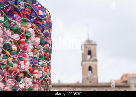 Rome, Italy. 08th June, 2018. Artistic installation 'Help the Ocean' created by the Italian artist Maria Cristina Finucci positioned on the remains of the Basilica Giulia in the Roman Forum Credit: Matteo Nardone/Pacific Press/Alamy Live News Stock Photo