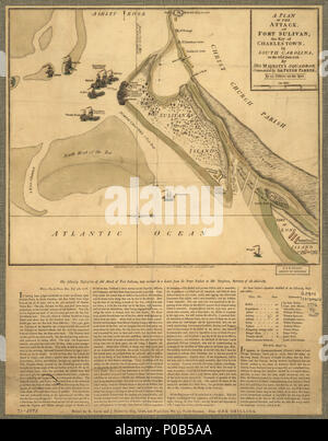 170 A Plan of the attack of Fort Sulivan, the key of Charlestown, in South Carolina, on the 28th. of June 1776. By His Majesty's squadron, commanded by Sir Peter Parker. By an officer on the spot. LOC gm71002458 Stock Photo