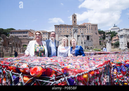 Rome, Italy. 08th June, 2018. Artistic installation 'Help the Ocean' created by the Italian artist Maria Cristina Finucci positioned on the remains of the Basilica Giulia in the Roman Forum Credit: Matteo Nardone/Pacific Press/Alamy Live News Stock Photo