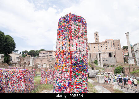 Rome, Italy. 08th June, 2018. Artistic installation 'Help the Ocean' created by the Italian artist Maria Cristina Finucci positioned on the remains of the Basilica Giulia in the Roman Forum Credit: Matteo Nardone/Pacific Press/Alamy Live News Stock Photo