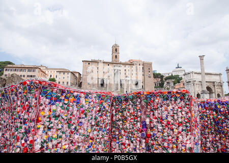 Rome, Italy. 08th June, 2018. Artistic installation 'Help the Ocean' created by the Italian artist Maria Cristina Finucci positioned on the remains of the Basilica Giulia in the Roman Forum Credit: Matteo Nardone/Pacific Press/Alamy Live News Stock Photo