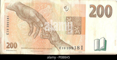 The reverse side of the Czech Republic 200 Koruna banknote featuring ...