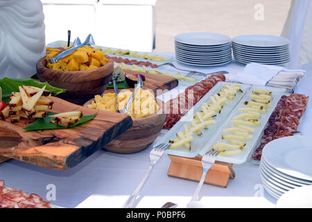 Selection of various Sicilian  cheeses and sausages Stock Photo