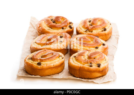 Chocolate  chip brioche swirls isolated on white Stock Photo