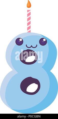 Kawaii birthday candle of number eight over white background, vector illustration Stock Vector