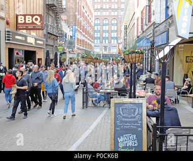 East 4th in downtown Cleveland, Ohio, USA is one of several entertainment districts with an outdoor dining and drinking scene Stock Photo