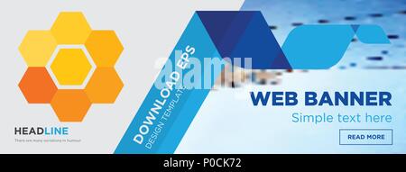 honeycomb concept horizontal webpage banner template design on abstract background with flat modern isolated vector icon and geometric shapes. Stock Vector