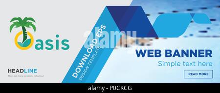 oasis concept horizontal webpage banner template design on abstract background with flat modern isolated vector icon and geometric shapes. Stock Vector