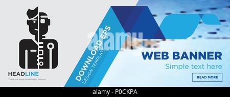 Humanoid concept horizontal webpage banner template design on abstract background with flat modern isolated vector icon and geometric shapes. Stock Vector