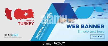 made in turkey concept horizontal webpage banner template design on abstract background with flat modern isolated vector icon and geometric shapes. Stock Vector