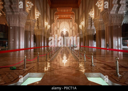 Interior view, Prayer Hall, Hassan II Mosque, Grande Mosquée Hassan II, Moorish Architecture, Casablanca, Morocco Stock Photo