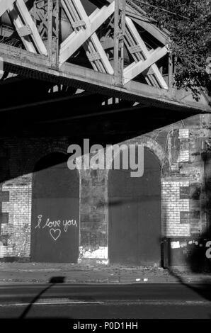 GLASGOW, SCOTLAND - NOVEMBER 22nd 2013: A black and white photograph of an old Glasgow railway arch on Cumberland Street, Gorbals. Stock Photo