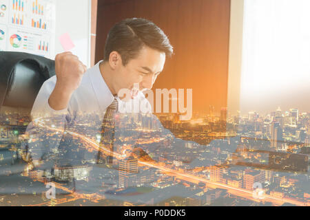 Successful business people achieving goals, Happy business people celebrating success Stock Photo