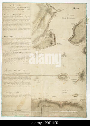 .  English: A plan of the principle part of Cork Harbour shewing the situation of the several batteries erected for its defence in 1752 and in 1779.Single sheet, manuscript. Scale: 1:12,000. North at 180 degrees. The scale is in English miles, Irish miles, and feet. Additional Places: Cobh, Ireland. A column of text describes the fortifications. The station of the Lennox, a 74 gun ship, is marked and other ships are depicted. Gren2C/4 A plan of the principle part of Cork Harbour shewing the situation of the several batteries erected for its defence in 1752 and in 1779.  . 1780. Anonymous 171 A Stock Photo