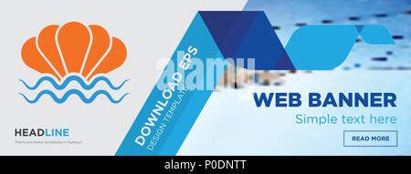 sea shell concept horizontal webpage banner template design on abstract background with flat modern isolated vector icon and geometric shapes. Stock Vector