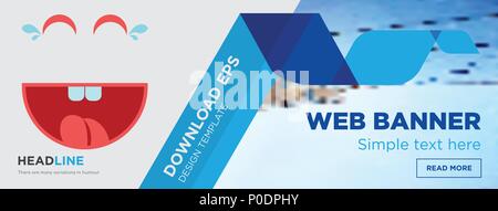 laugh concept horizontal webpage banner template design on abstract background with flat modern isolated vector icon and geometric shapes. Stock Vector