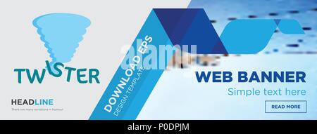 twister concept horizontal webpage banner template design on abstract background with flat modern isolated vector icon and geometric shapes. Stock Vector