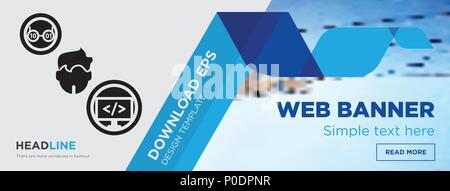 Programmer concept horizontal webpage banner template design on abstract background with flat modern isolated vector icon and geometric shapes. Stock Vector