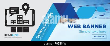 Augmented reality concept horizontal webpage banner template design on abstract background with flat modern isolated vector icon and geometric shapes. Stock Vector