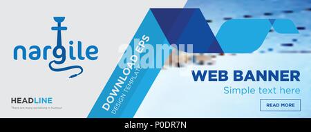nargile concept horizontal webpage banner template design on abstract background with flat modern isolated vector icon and geometric shapes. Stock Vector