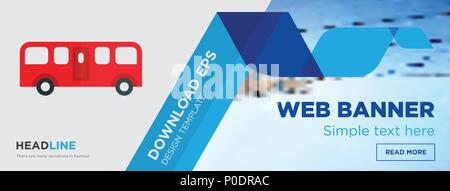 bus concept horizontal webpage banner template design on abstract background with flat modern isolated vector icon and geometric shapes. Stock Vector