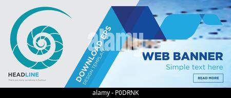 nautilus shell concept horizontal webpage banner template design on abstract background with flat modern isolated vector icon and geometric shapes. Stock Vector