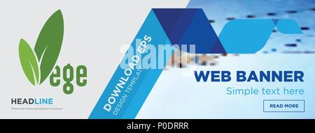 vege concept horizontal webpage banner template design on abstract background with flat modern isolated vector icon and geometric shapes. Stock Vector