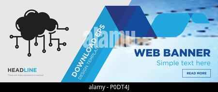 Cloud computing concept horizontal webpage banner template design on abstract background with flat modern isolated vector icon and geometric shapes. Stock Vector